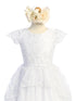 Girls White Sequin Floral Embroidered Lace Peplum Communion Dress 6-16 - SophiasStyle.com